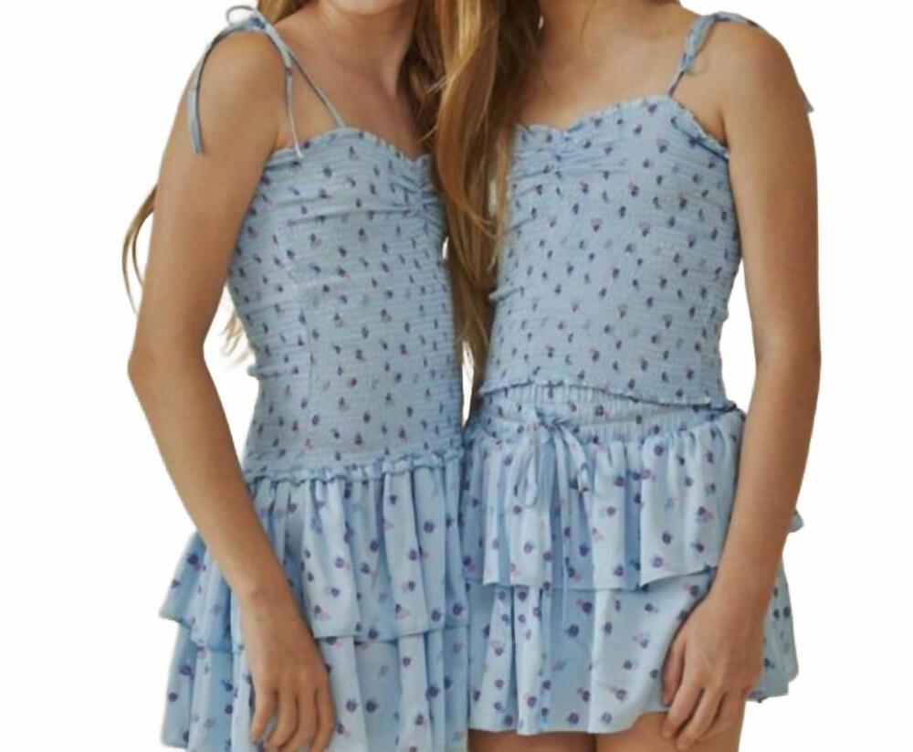 NEW THEME kids georgia satin smocked top in blue ditsy